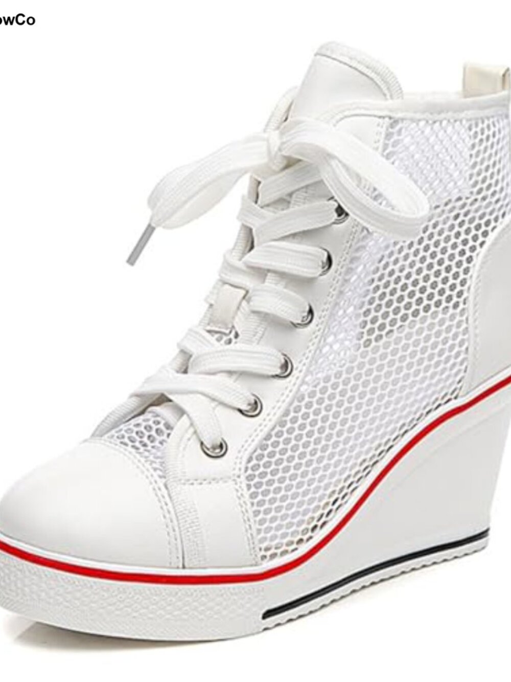 Women's High Top Canvas Wedge Sneakers Lace Up Zipper Platform Shoes